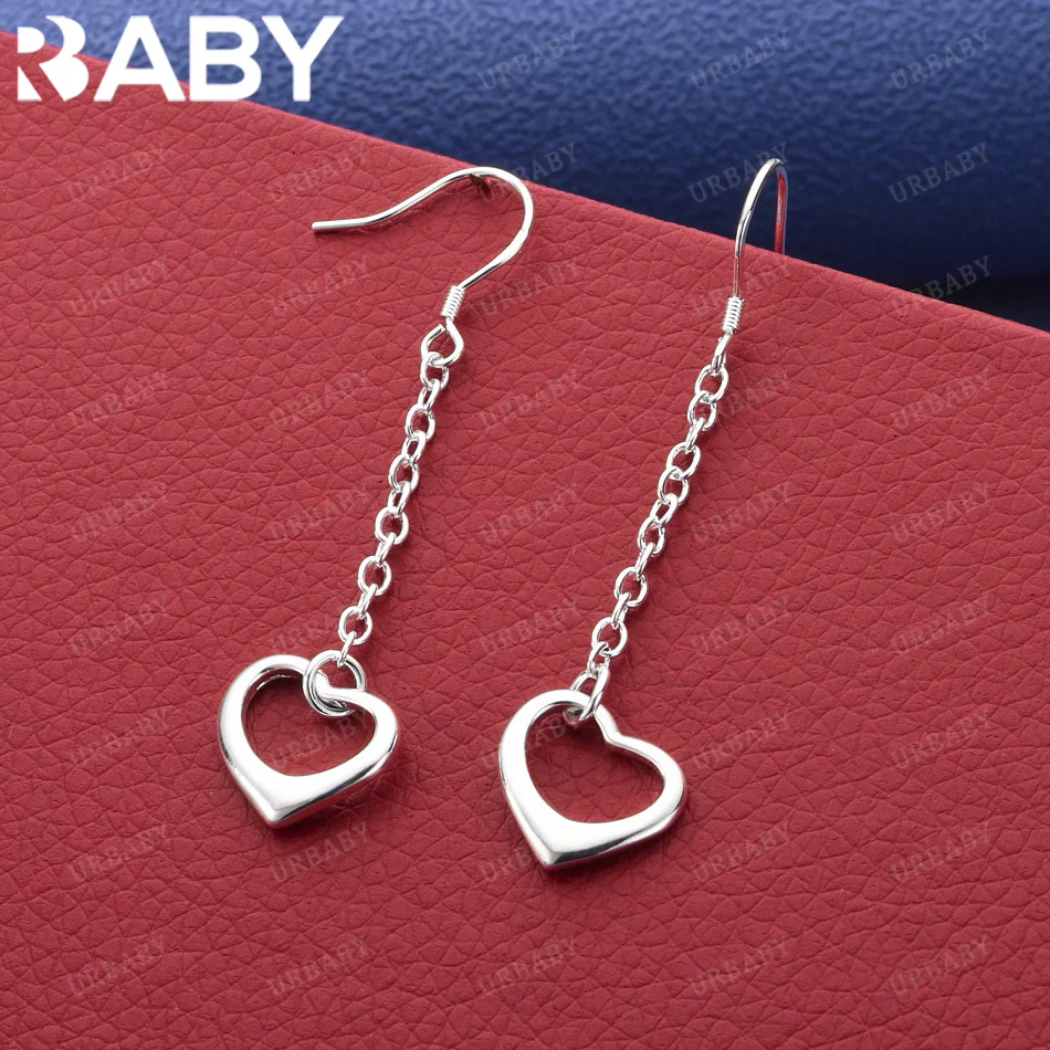 

URBABY 925 Sterling Silver Heart Drop Earrings For Women Jewelry Fashion Elegant Engagement Wedding Accessories