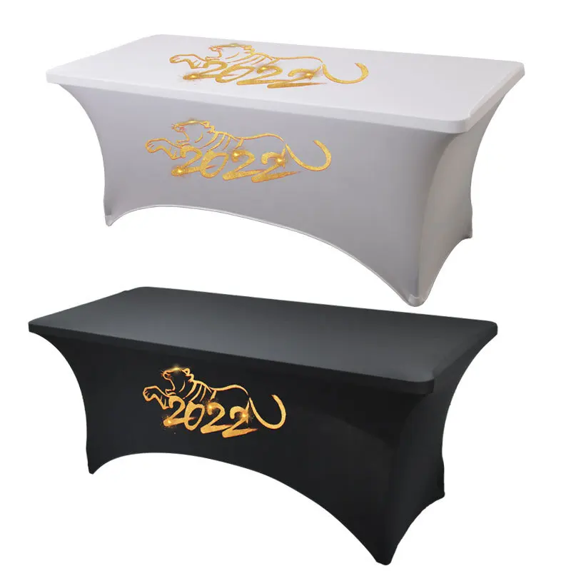 Custom Logo spandex Table cover 4ft 6ft 8ft Stretch table cloth Hotel banquet wedding Exhibition counter Decor tablecloth