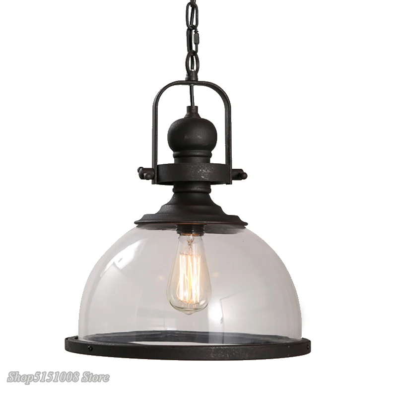 Vintage Iron LED Pendant Lights Loft Industrial Kitchen Hanging Lamp For Dining Room Decor Home Light Fixtures Glass Lampshade