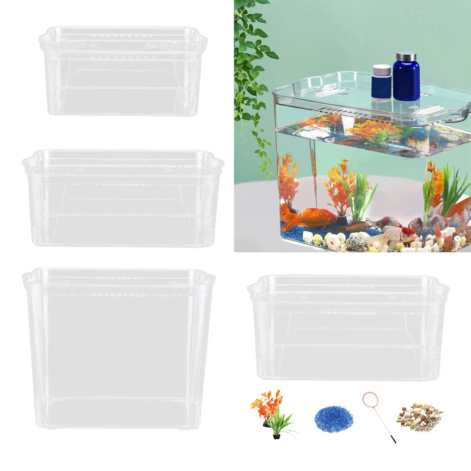 Fish Tank Turtle Tank Multipurpose with Lid, Dustproof Ventilation Hole Fish Tank Habitat for Coffee Table Desks Offices