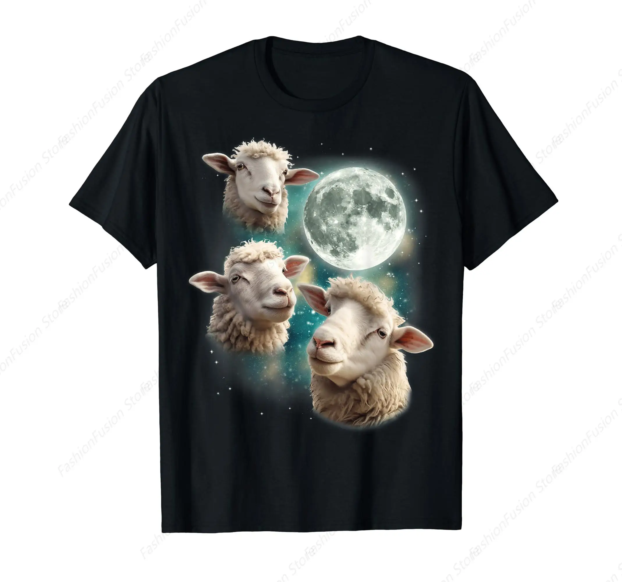 Three Sheep Moon | Funny Howling Lamb Ewe Wooly Meme T-Shirt Cotton O-Neck Short Sleeves for Casual Outdoor Shirts Tee Tops