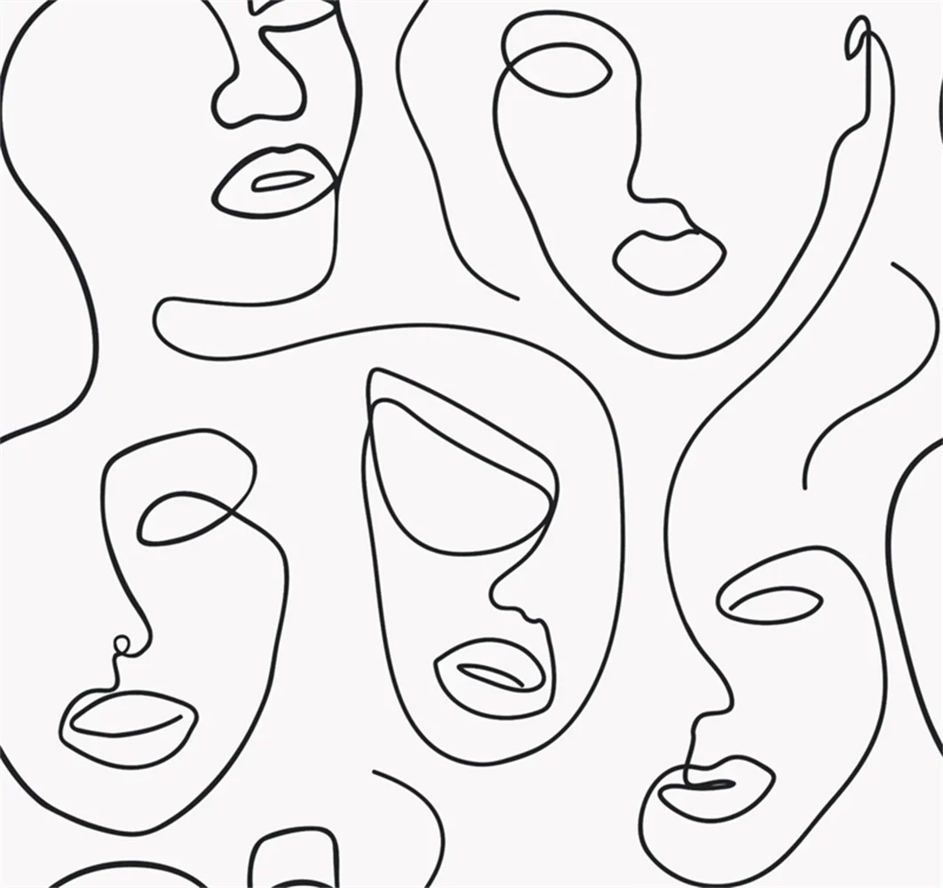 Custom European Black and White Abstract Face Line Art Wallpaper living room Mural Bathroom Backdrop 3d Wall Paper home decor