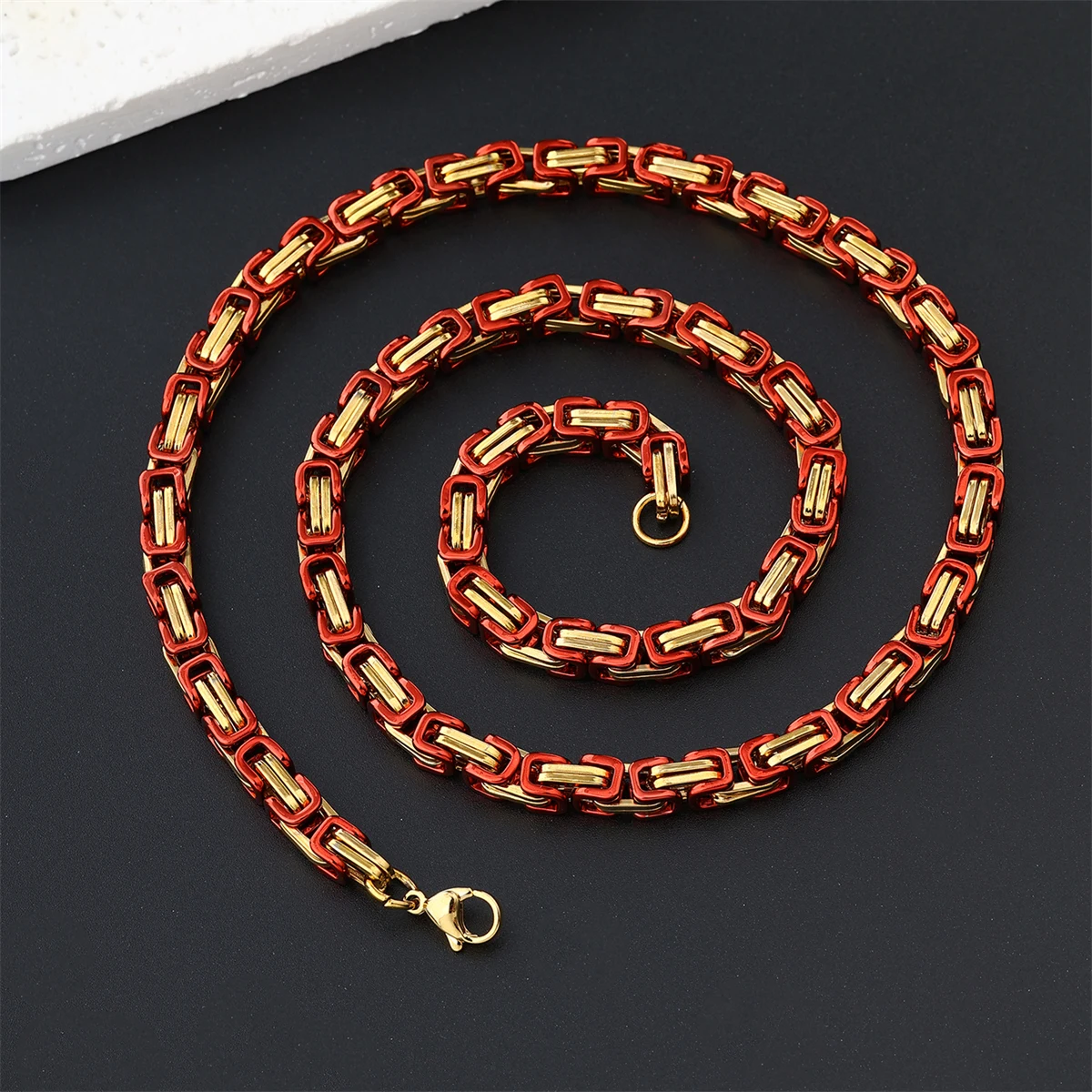 D&Z Stainless Steel Chain Necklace 6MM Red-Gold Plated Men's Punk Domineering Hip Hop Rock Locomotive Jewelry Accessories