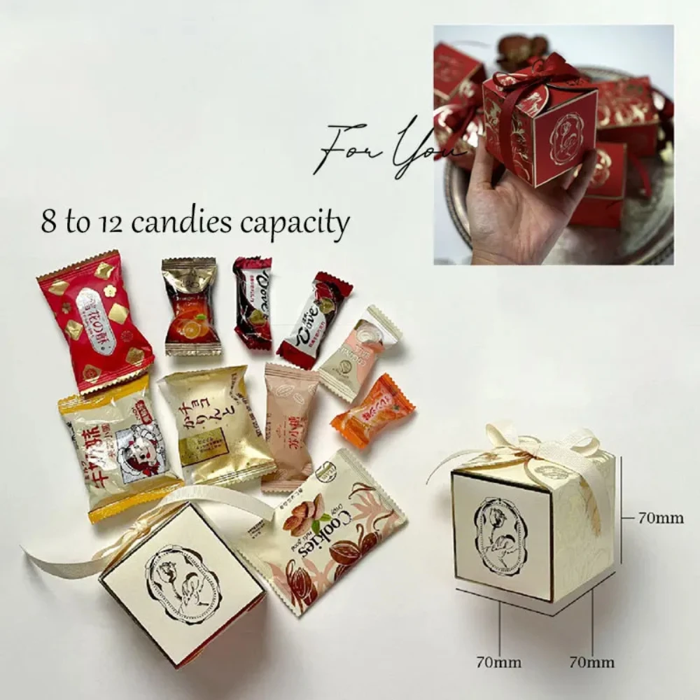 10-100pcs/lot French Sugar Box Light Luxury Golden Candy Champagne Color Wedding Candy Box Wedding Accompanying Paper Gift Box