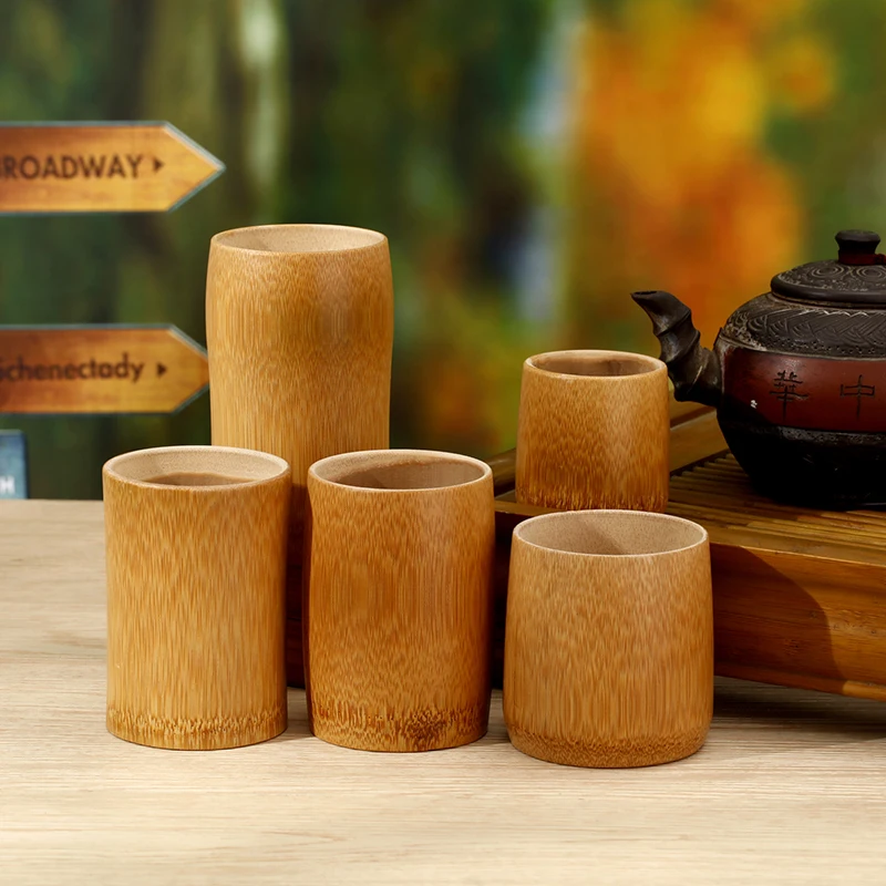 4PCS/Set Japanese Sake Cup Natural Bamboo Teacups Chinese Wooden Water Cup for Tea Wine Coffee Juice Drinking Mug Handmade