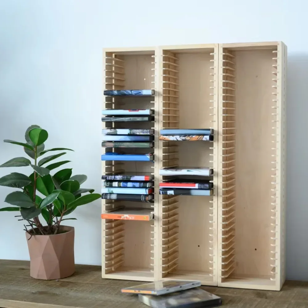 CD Storage Rack 5-Layer Folding Wall Mounted European Style Pure Solid Wood Discs Switch Games Tapes Creative Movie Records