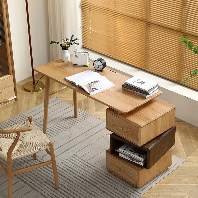 Regał z litego drewna, zintegrowane narożne biurko komputerowe, wielofunkcyjne biurko do pisania w stylu nordyckim z możliwością rozkładania.