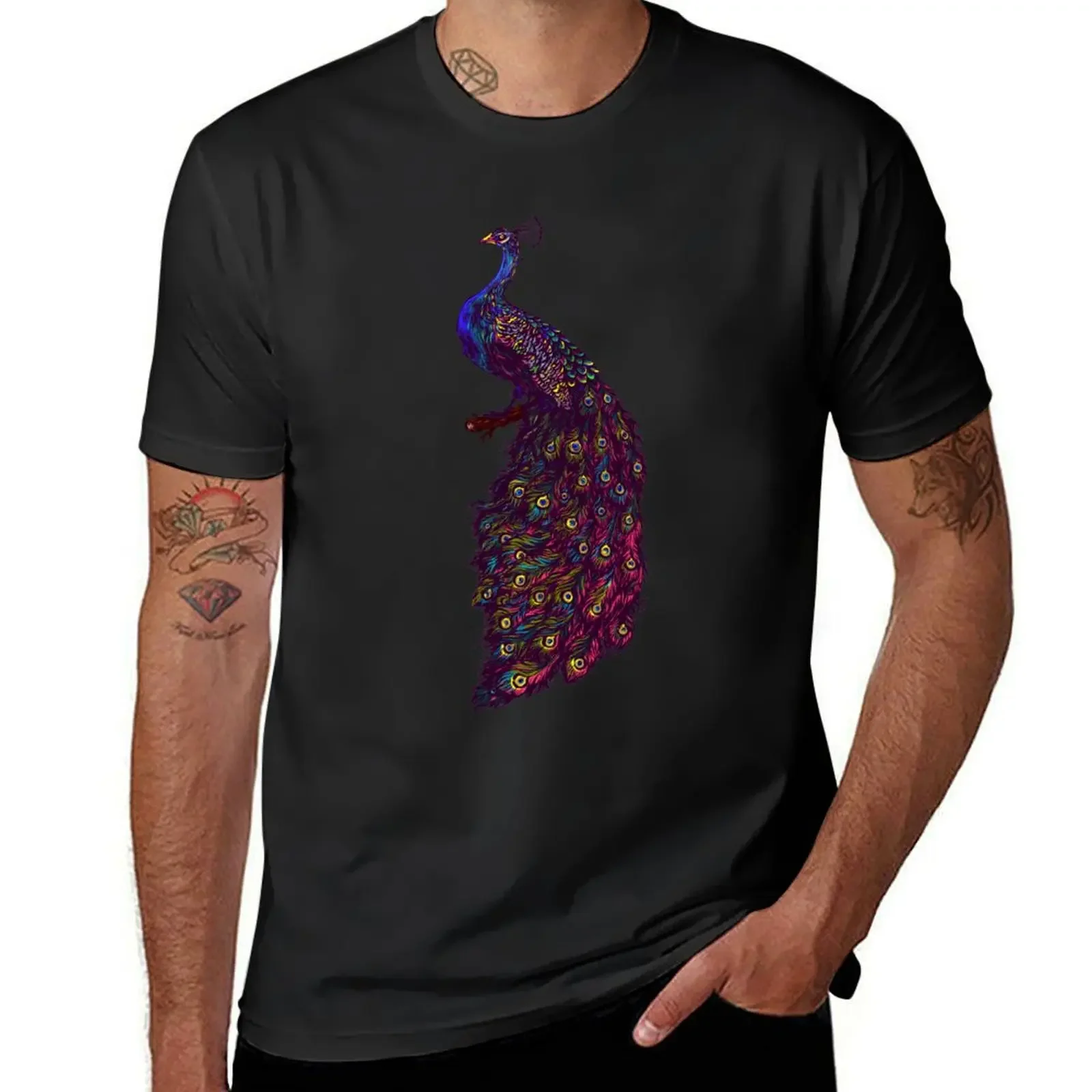 Bloom! - Colorful Peacock T-Shirt oversized graphic tee sweat oversized t shirt men