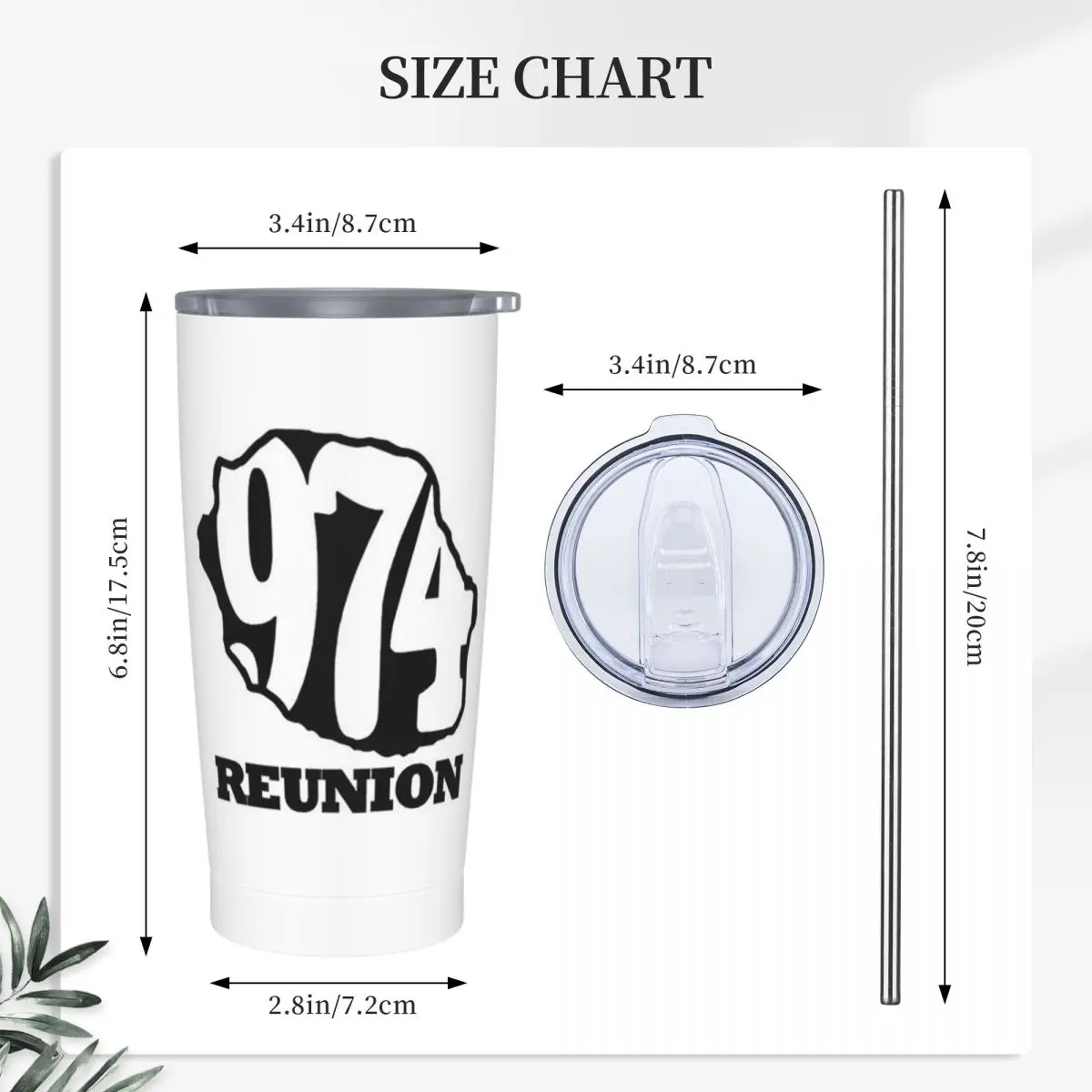 974 Reunion Island Flag Stainless Steel Tumbler Vacuum Insulated Mugs Thermal Cold Bottle Straws With Lid 20oz