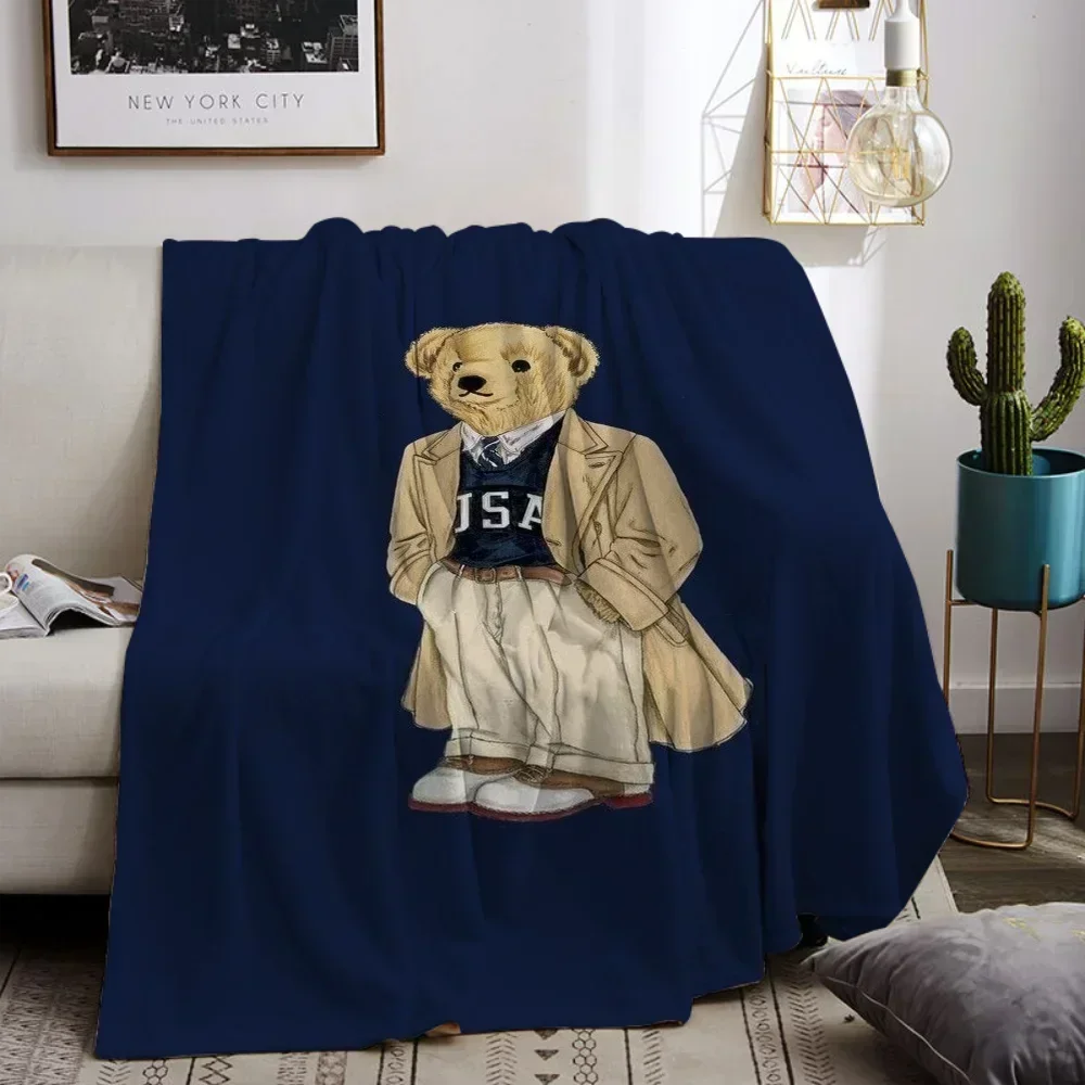 King Size Microfiber Designer Throw Blanket Fluffy Plaid POLO Bears for Home Sofa Bedding