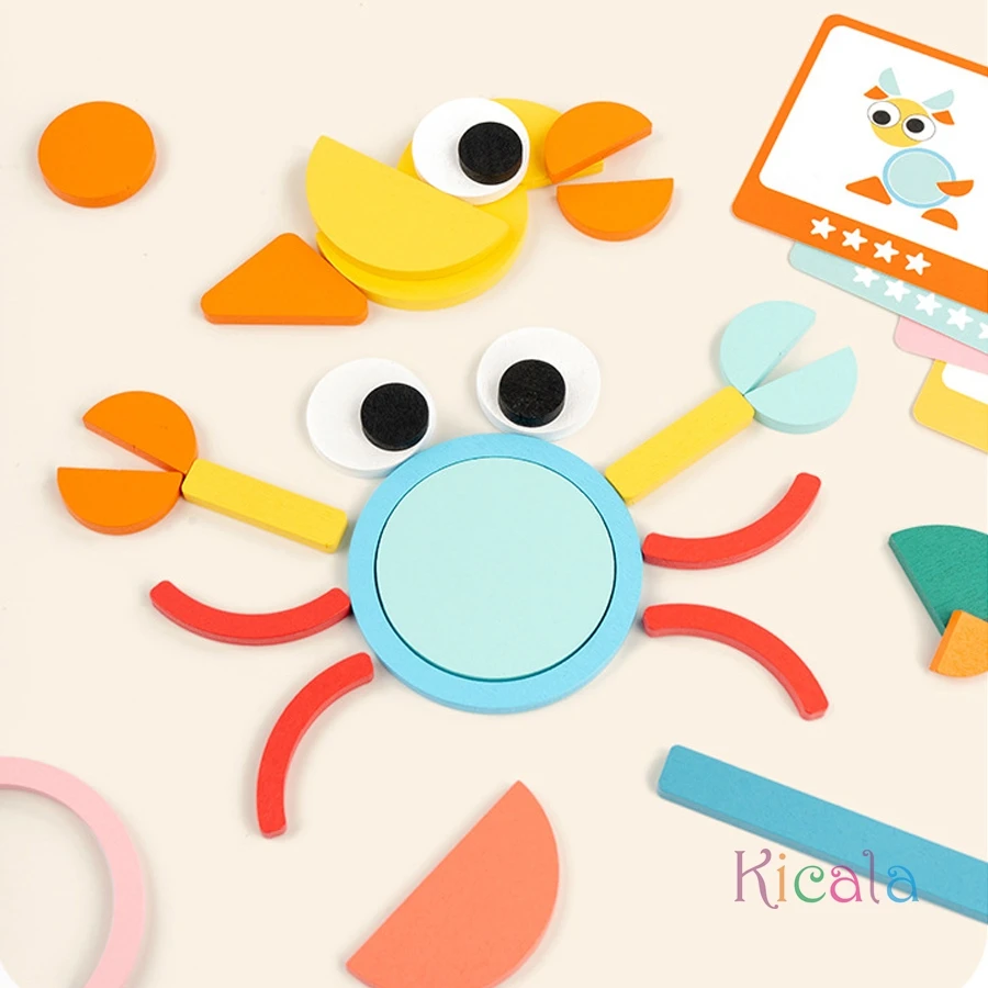 ألعاب مونتيسوري لعبة تعلم كتل خشبية هندسية مجموعة بازل قطع مرحلة ما قبل المدرسة للأطفال لعبة تعليمية إبداعية