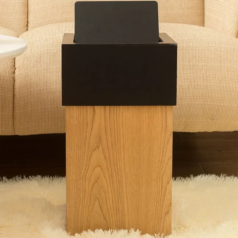 Nordic Walnut Color Square Trash Can with Lid Simple Household Living Room Wood Waste Basket for Home Hotel