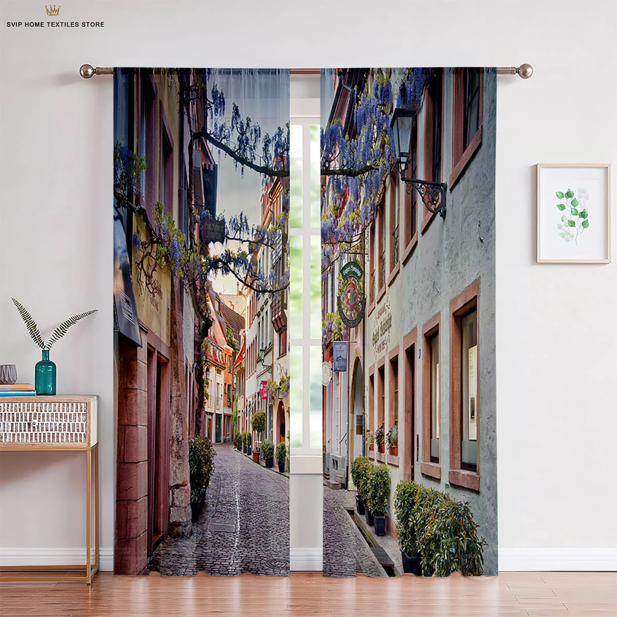 3D City Building Scenery Printing Window, Bedroom, Living Room, Kitchen Curtain, Home Decoration, 2 Pieces