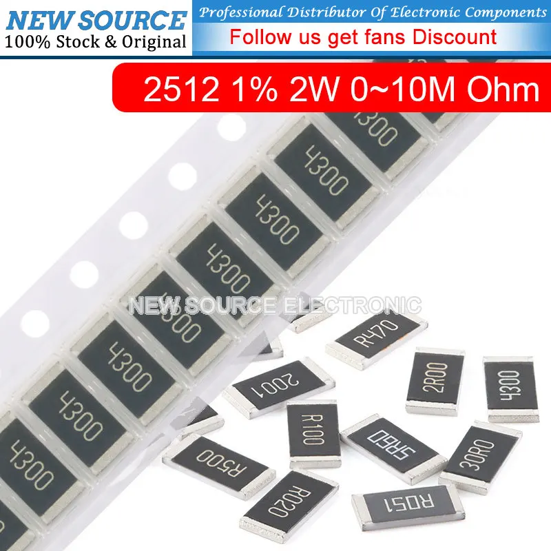 (10peice) 2512 SMD Resistor 2W 1% 10R0 1000 100R 1R00 51R0 2R00 20R0 1003 4R70 1K 1.2K 2.2K 3.3K 4.7K 5.1K 10K 100K 1M 0-10M Ohm