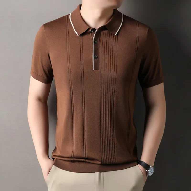 Men's Polo Shirts T shirt Old Money Style Knitted Short Sleeve Casual Silk Blend Summer Fashion Top