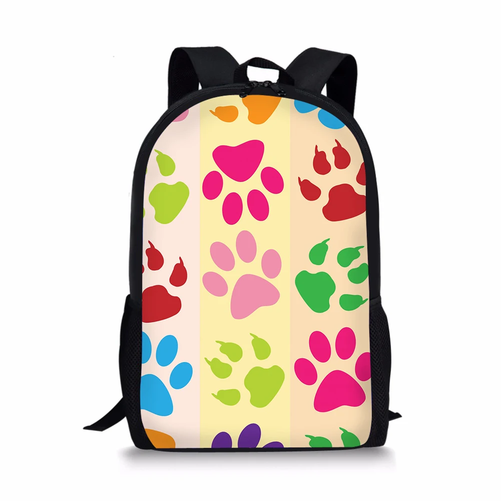 Saco de escola colorido Dog Paw para adolescentes, Mochila de ombro para crianças, meninos e meninas, mochilas infantis