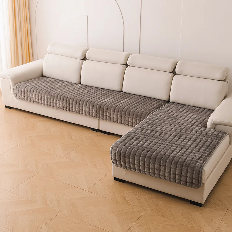 Flannel Sofa Cushion General Non-Slip Thickened Warm Living Room Sofa Backrest Cover Plush Plaid Seat Cushion Sofa Armrest Towel
