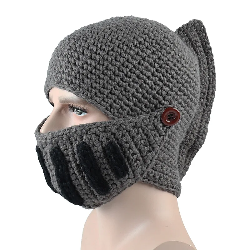 Novelty Roman Hat Winter Beanie Hats For Men Warm Mask Knight Helmet Knitted Cap Handmade Gladiator Mask Hat czapka zimow