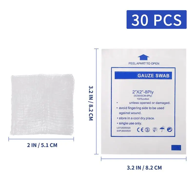 30pcs Disposable Gauze Swabs First Aid Gauze Pads Wound Care Gauze Cloth First Aid Kit Wound Dressing Pads Absorbent Cotton Pads