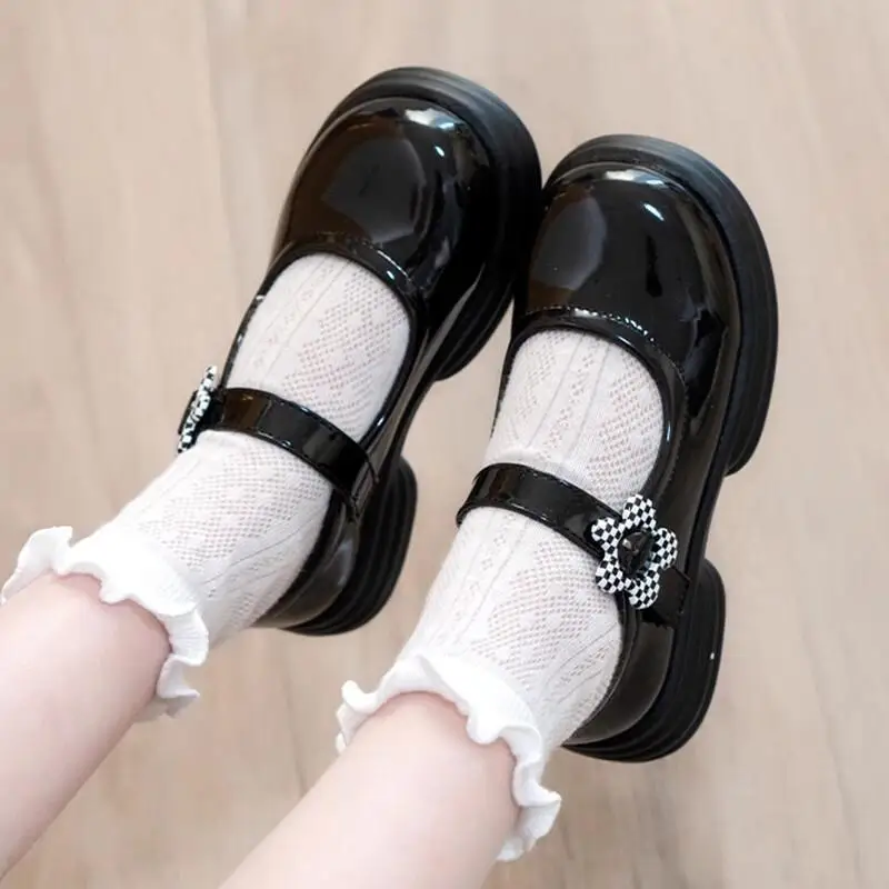 

Kawaii Casual Shoe Fashion Childrens Shoe Girls Leather Mary Janes School Shoes For Big Kids Black Princess Performance Party
