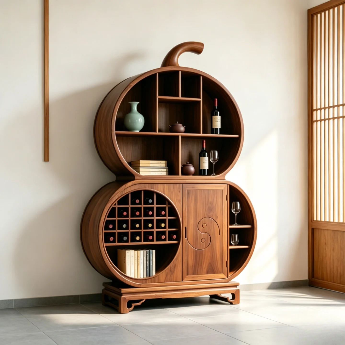 New Chinese Solid Wood Round Wine Cabinet Display Shelf Storage Cabinet Multifunctional Home Furniture