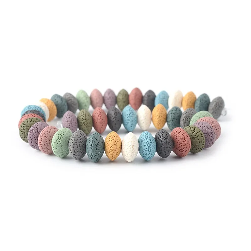

8x13mm Flat Round Volcanic Rock Beads Central Perforation Natural Stone Loose Bead Necklace Bracelet Jewelry Accessory 1 Strand