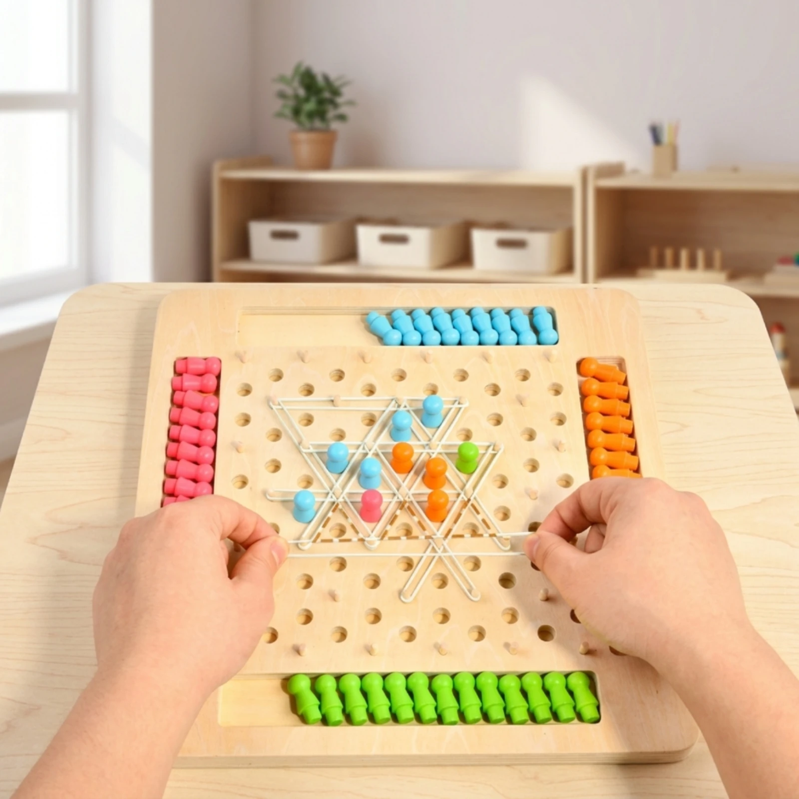 triangular-peg-board-elastic-bands-wooden-triangle-game-triangle-peg-game-classic