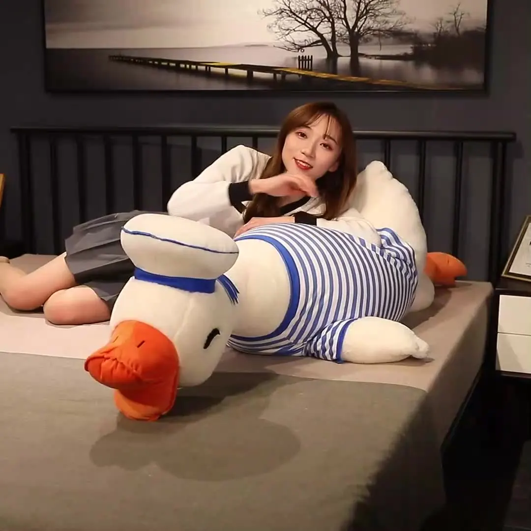 

Huge 160cm Plush Toy Striped Cloth Lying Duck Soft Doll New Navy Duck Toy Sleeping Pillow Throw Pillow Birthday Gift w1127