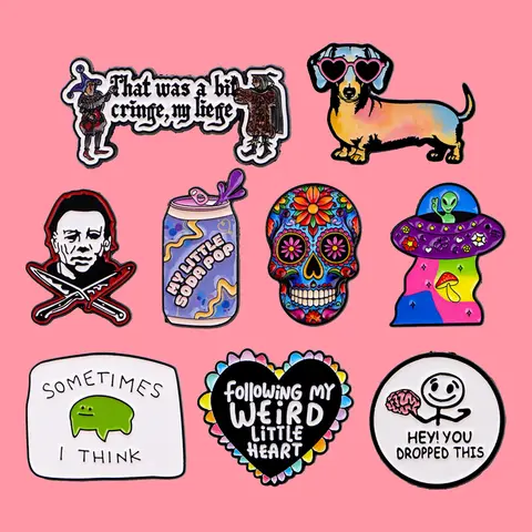 Halloween Colorful Skull Enamel Pins UFO Dachshund Brooch Badge on Backpack Lapel Pin Costume Accessories Fashion Jewelry Gifts