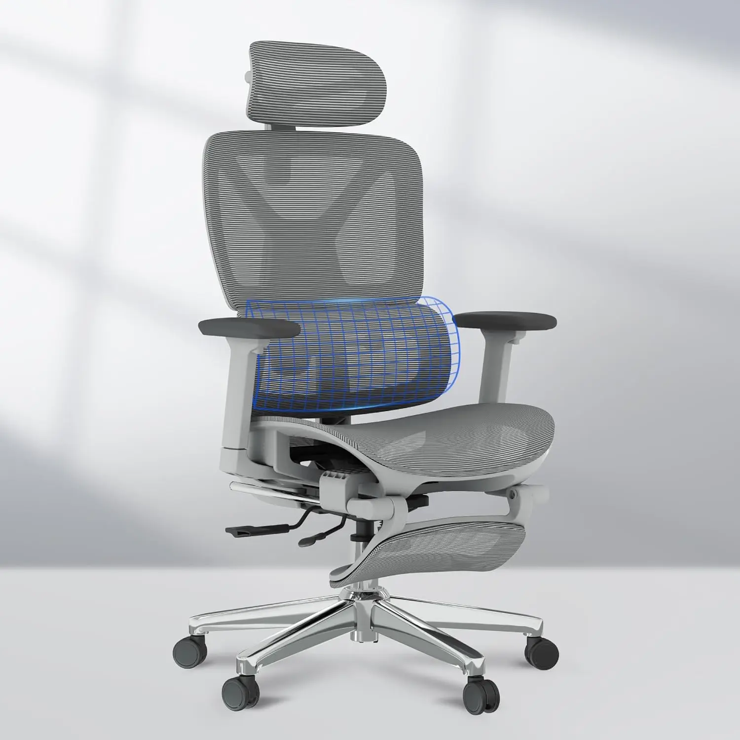 Office Chair with Footrest- Adjustable 3D Armrests, Dynamic Lumbar Support, Recline & Tilt Fun