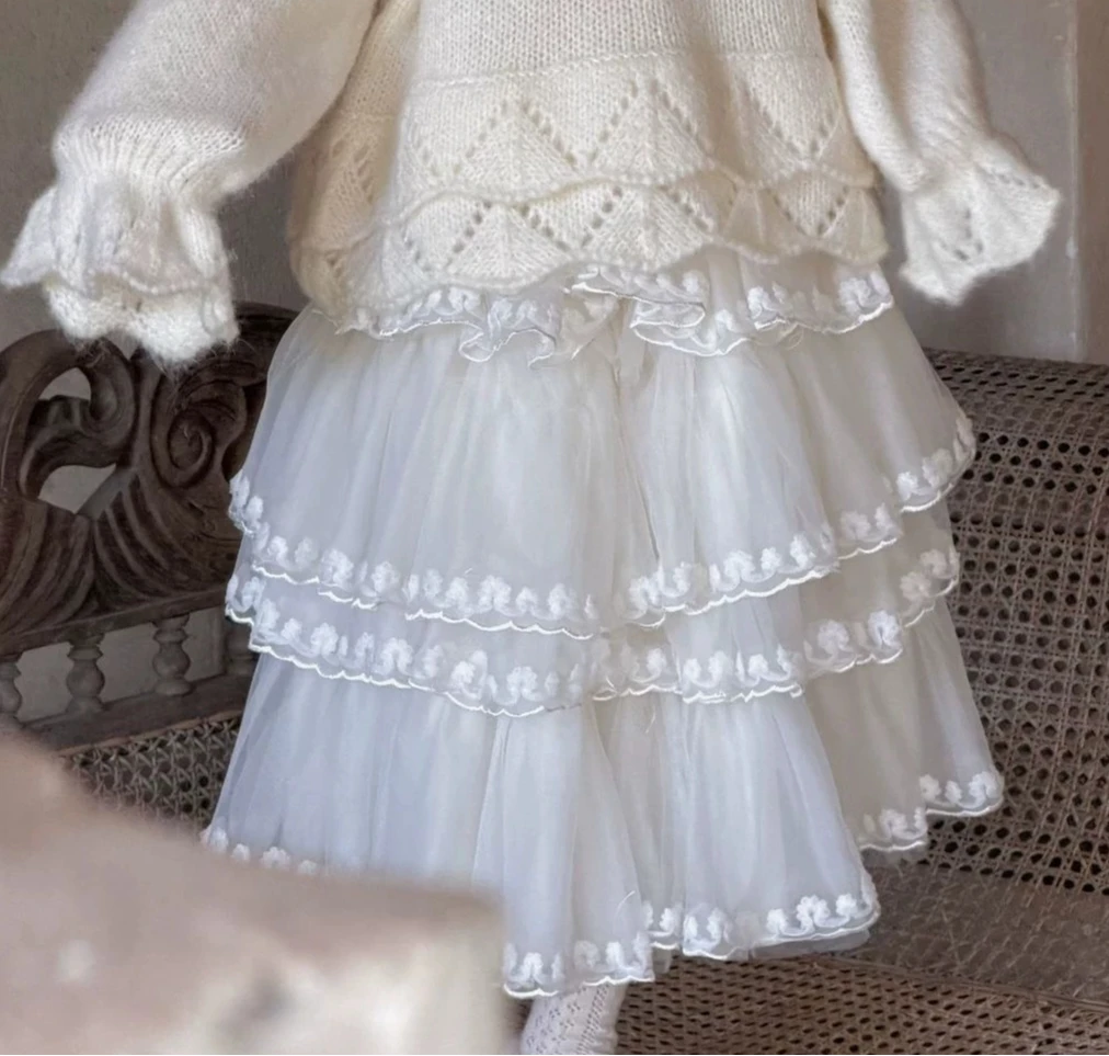 Children's Clothing 2026 Autumn New Multi-layer Lace Cake Half Skirt for Girls Mesh Fluffy Princess Long Skirt