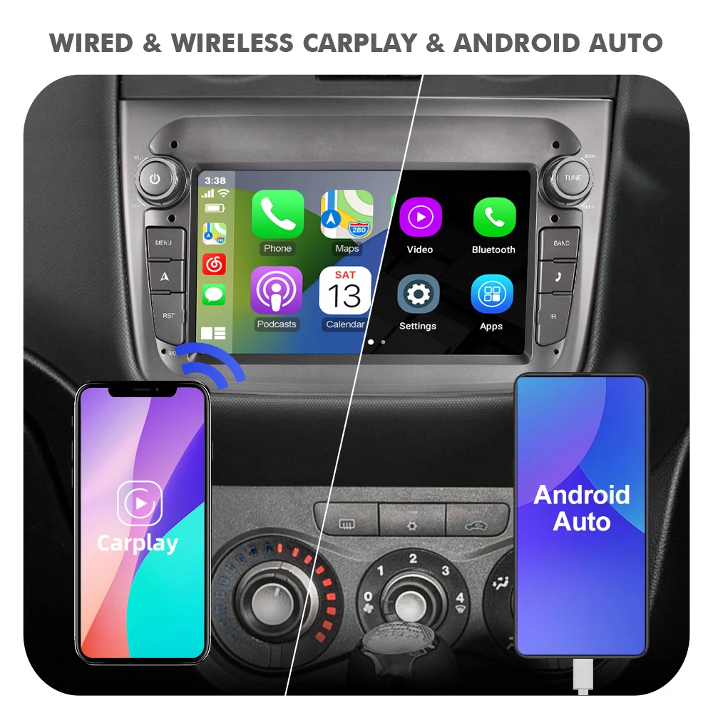 EBILAEN Android 12 Car Radio Multimedia Player For Alfa Romeo Mito 2008- GPS Navigation With Wireless Carplay