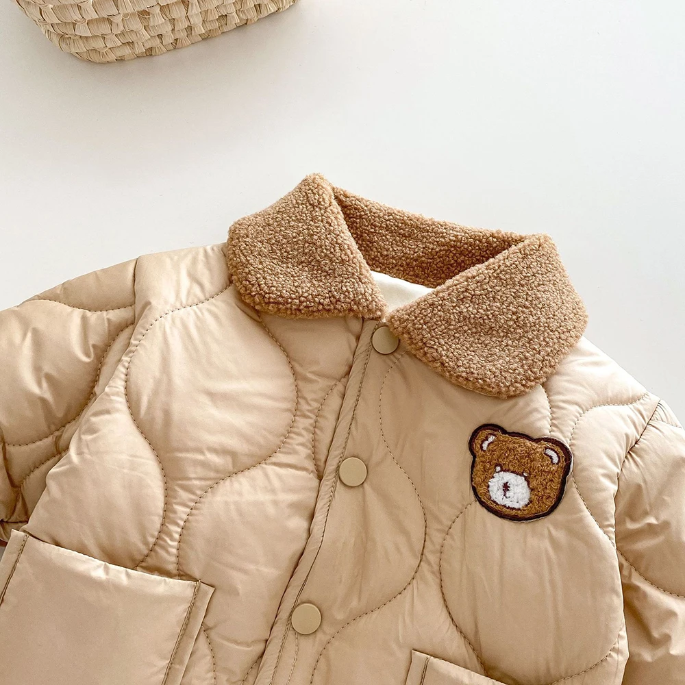 MILANCEL 2024 Winter New Kids Clothes Fur Lining Boys Parkas Turn Down Collar Girls Thicken Warm Coat Children Outfit