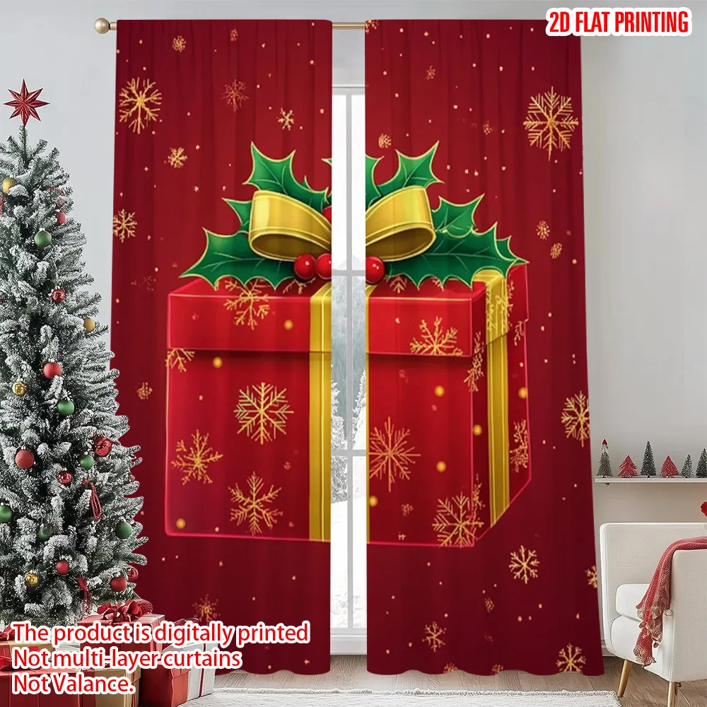 

2pcs 2D flat printing Christmas Window Drapes Happy New Year Versatile Fabric Without Electricity Family Party Decoration