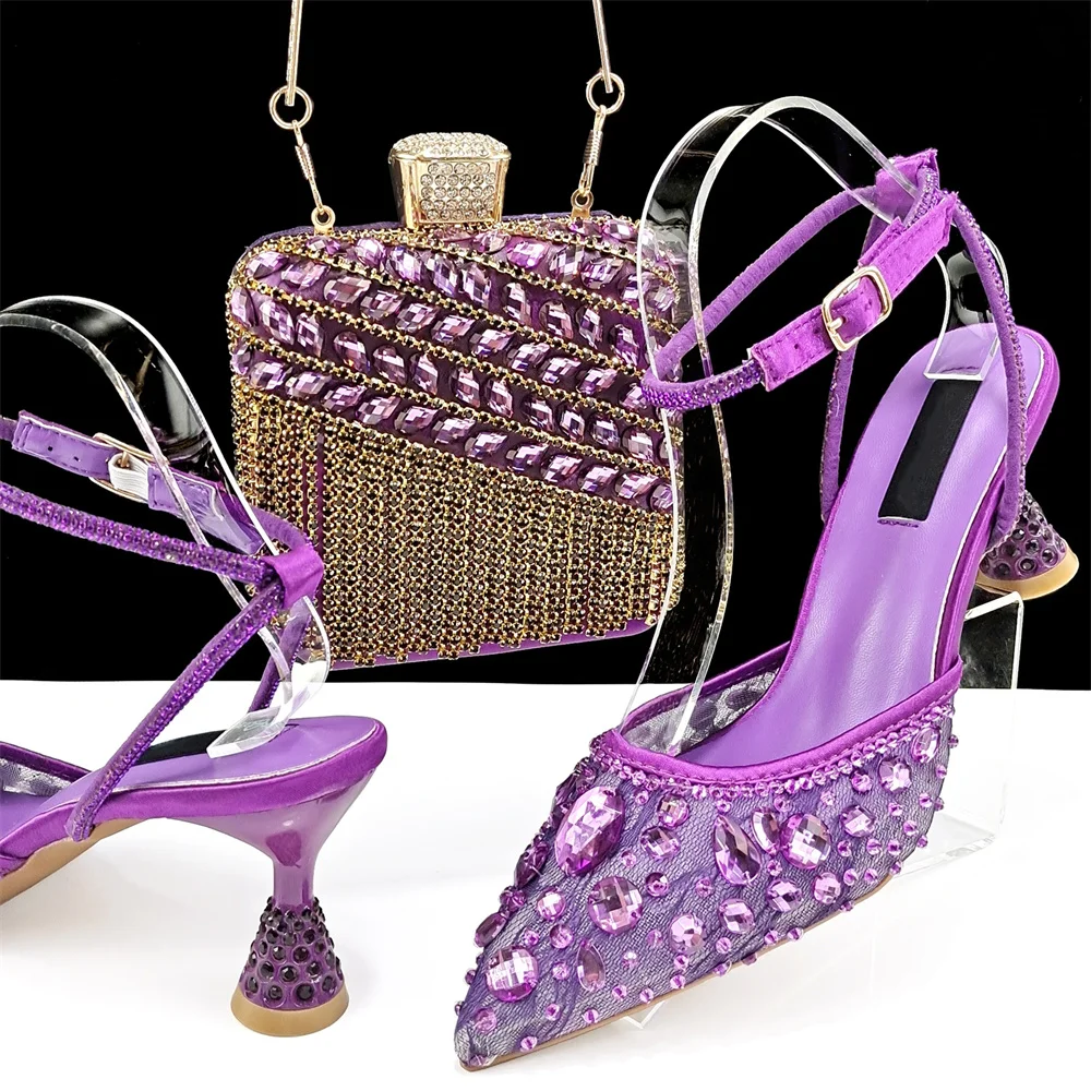 

Latest Style Summer Rhinestone Women Shoes And Bag Set Nigerian Desgin Ladies High Heels Shoes And Bag Set For Wedding Party