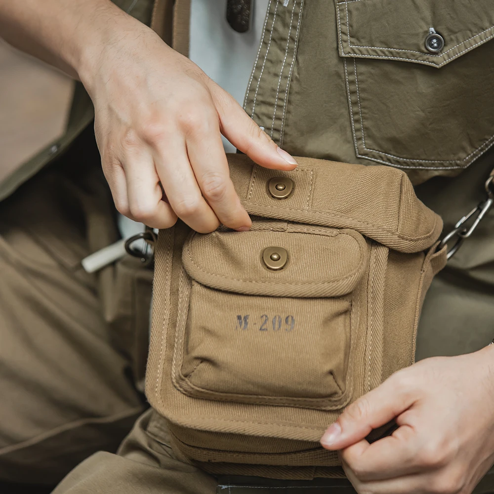 Maden 레트로 M209 암호 기계 Crossbody 가방 야외 캔버스 어깨 휴대용 마그네틱 버클 스퀘어 허리 가방 남성용