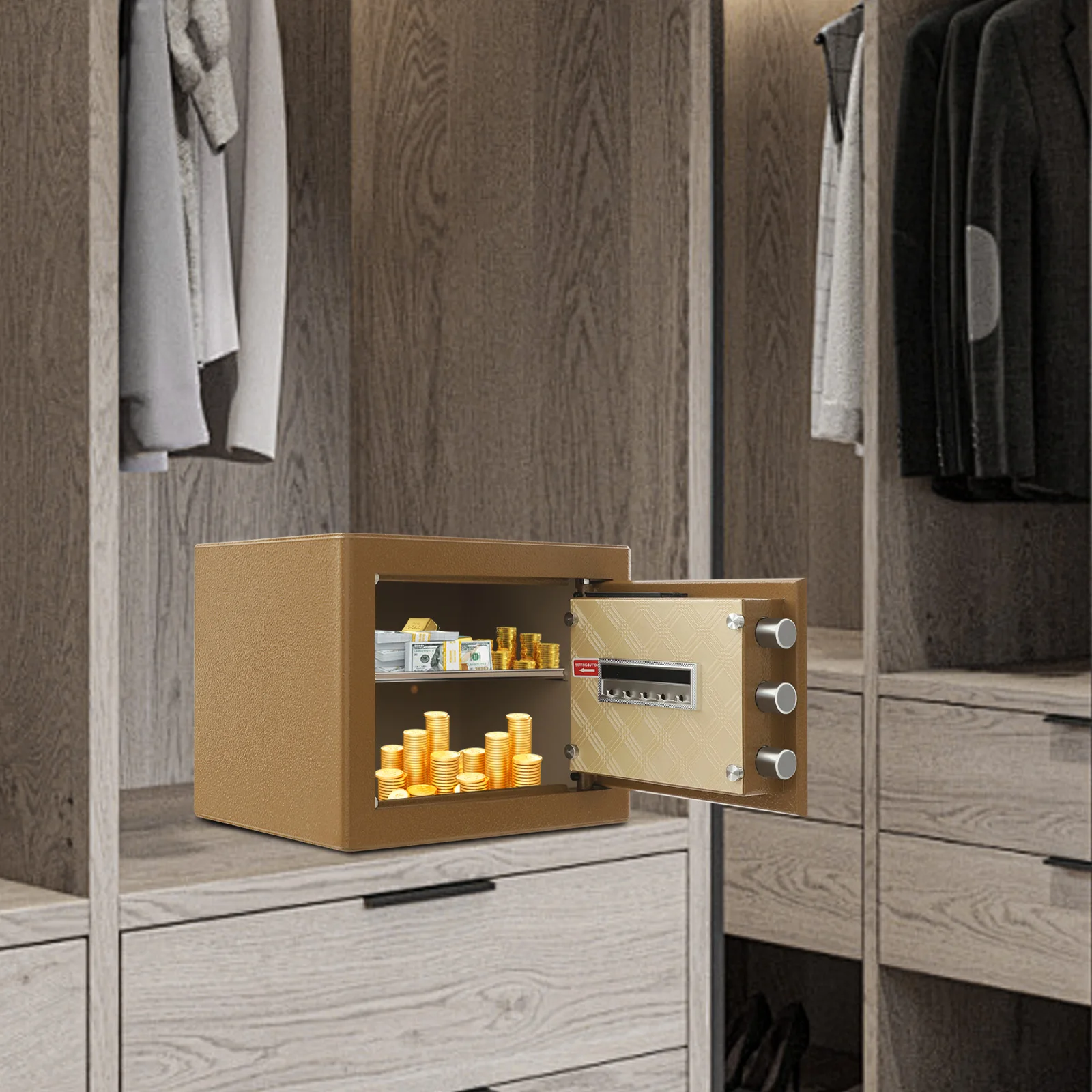 Steel and Velvet Security Safe Box for Money Cash Valuables Digital Home Safe