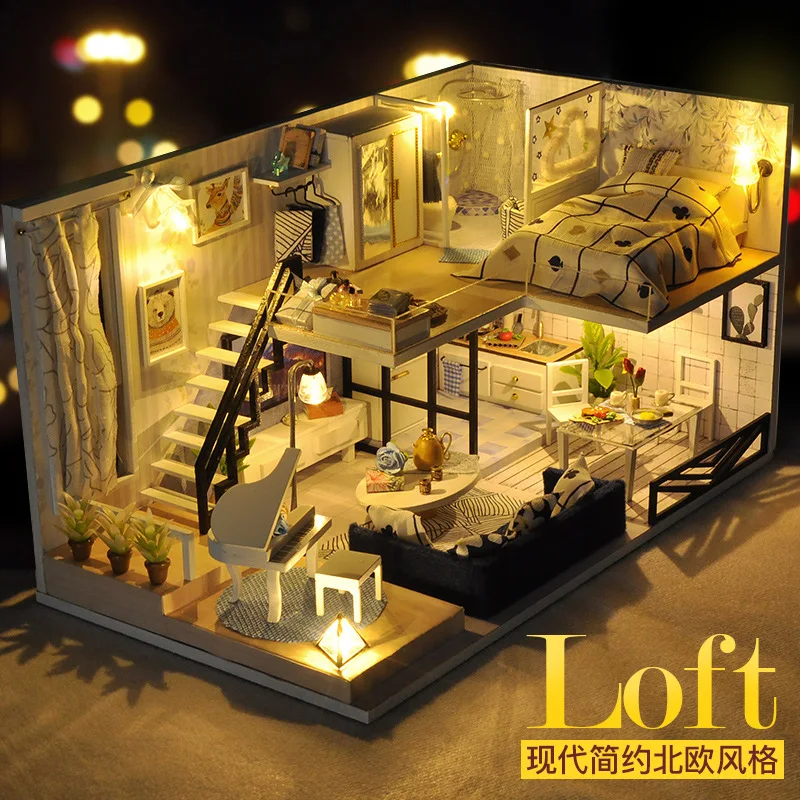 DIY cottage handmade assembly Make house model toys Creative birthday gifts Bedroom two-story cottage model decoration