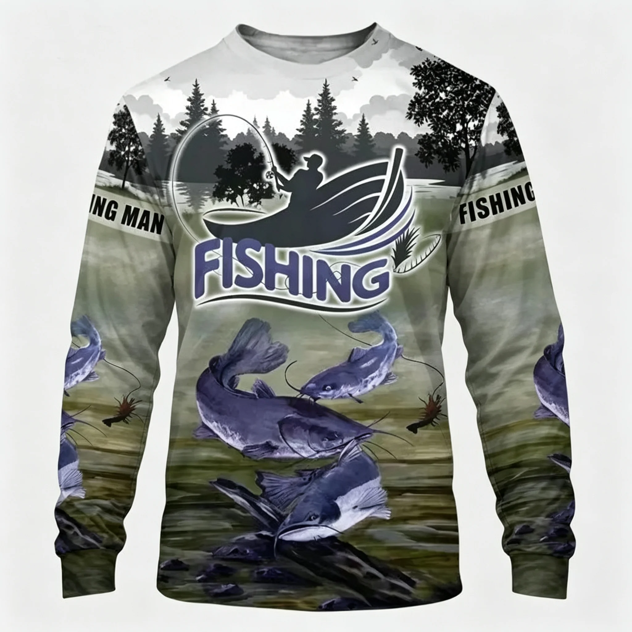Langarm-T-Shirt für Herren, Angeln, Wildtiere, 3D-Druck, Rundhalsausschnitt, Outdoor-Sport, Freizeitoberteile – Detail 7