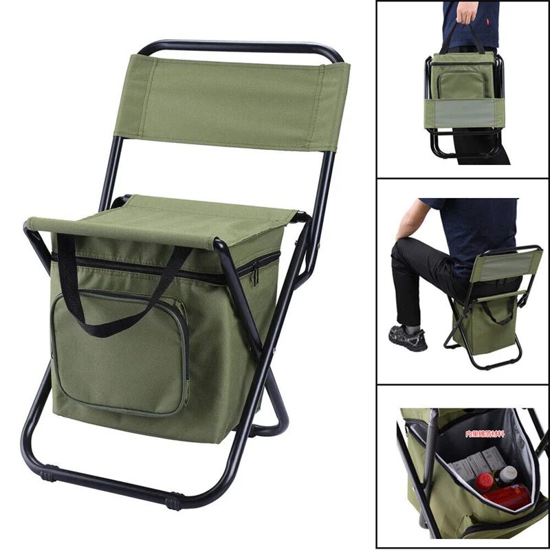 3 In 1 Foldable Fishing Chair Cooler Bag Folding Stool Seat with Backrest Stool Camping Fishing Hiking Outdoor Sketching