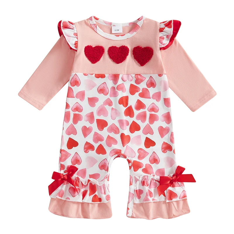 Baby Girl Valentines Day Outfit Heart Print Long Sleeve Romper Baby Jumpsuit Cute Newborn Girl Valentines Outfit