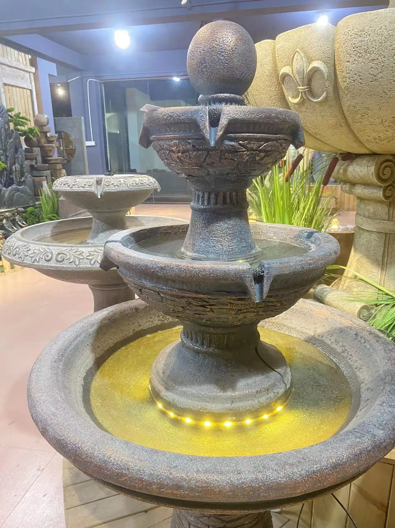 Outdoor Yard Decorations 47 Inches Height 3-Tier Patio Fountains And Waterfalls With Strip Lights