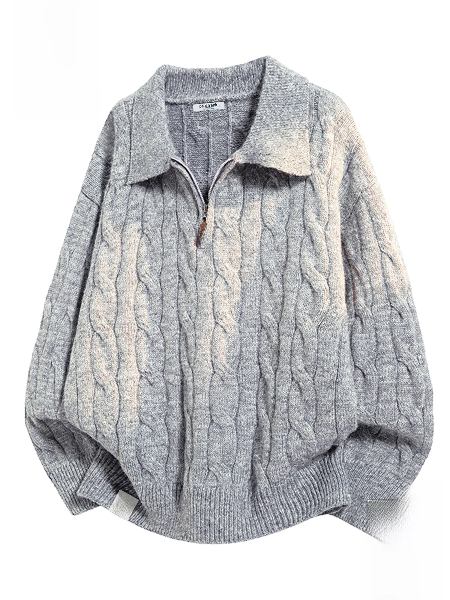 

PaulFrank Winter Warm Casual Knitted Sweater Zipper Collar Monkey Logo Loose Fit Polyester Blend Long Sve Men's Sweater