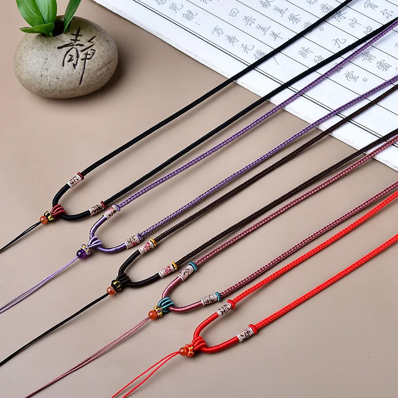 

Hand Necklace Hotan Jade Jewelry Woven Pendant Rope Adjustable Lucky Jewelry