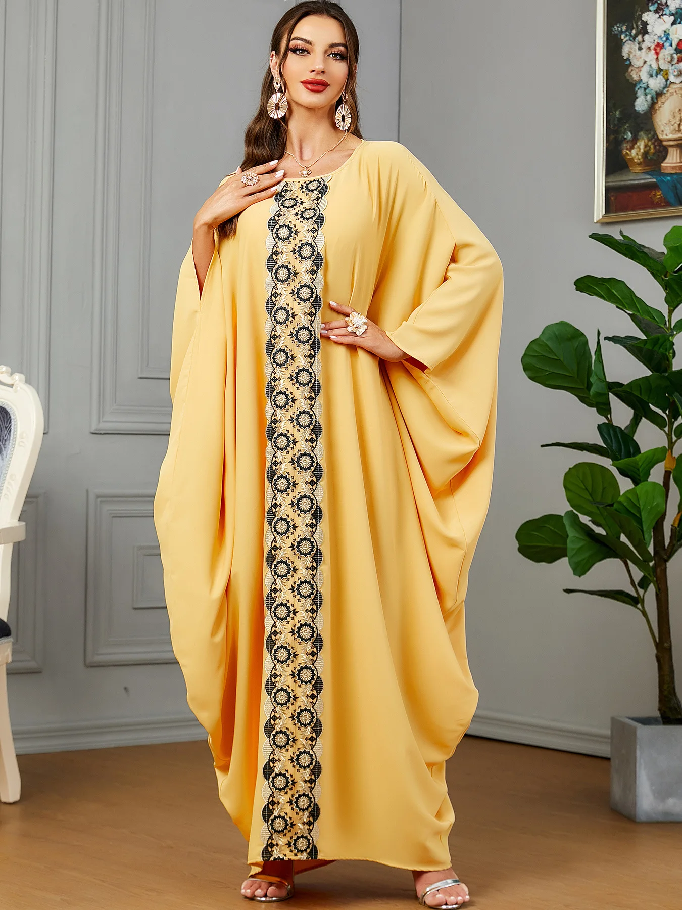 Eid Muslim Party Dress for Women Ramadan Abaya Bat Sleeve Long Dress Morocco Kaftan Vestidos Largos Dubai Robe Jalabiya 2024