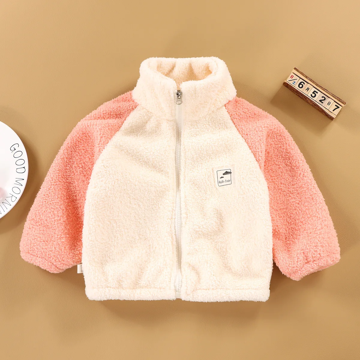 2026 Autumn Winter Children Plush Coat Baby Boys Girls Color Blocked Zipper Long Sleeve Top Kids Casual Warm Jacket Outerwear 5
