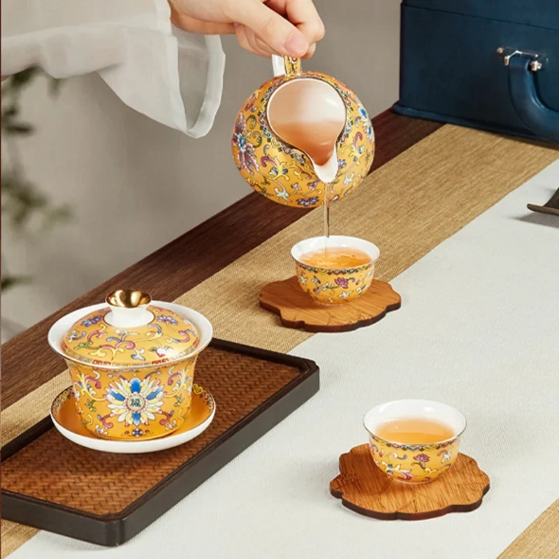 Afternoon Gaiwan Chinese Tea Set Accessories Gift Minature Puer Tea Set Chinese Style Maker Fincan Takımı Silent Drink AB50TS