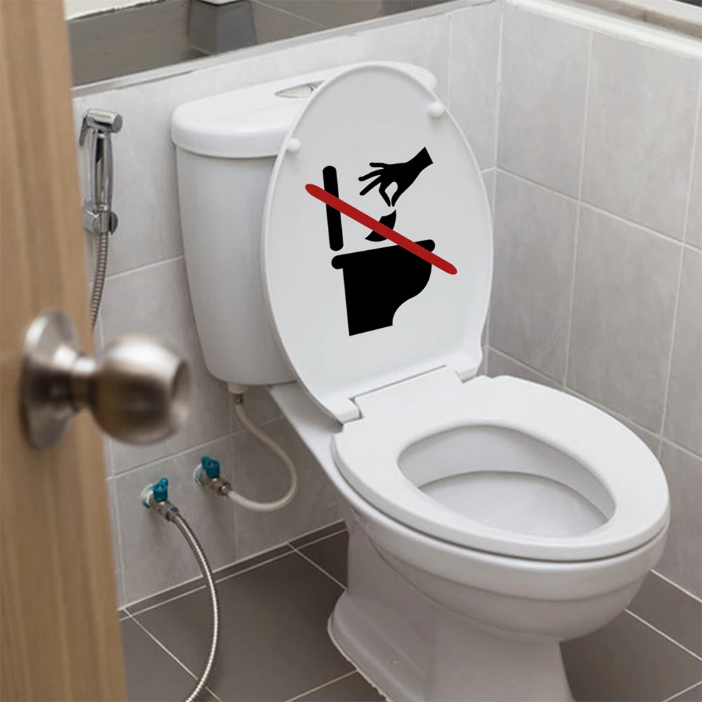 

2 Sheets Toilet Sticker Bathroom Sign Decal Removable Cling Seat Warning Mop Black Wall Art Stickers Smooth Surface Paste Remove