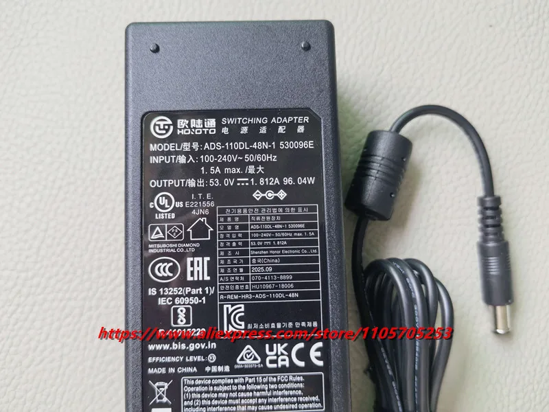 Original HOIOTO ADS-110DL-48N-1 530096E AC Switching Adapter 53V 1.812A Compatible with SOY SOY-5300180 53V 1.8A Charger
