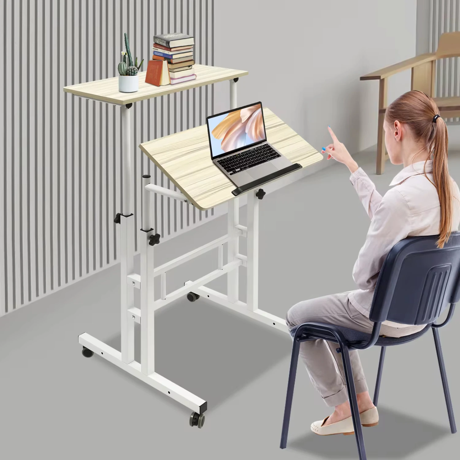 

4 Colors High-quality Adjustable Standing Desk with Wheels Office Workstation Portable Rolling Desk Laptop Cart